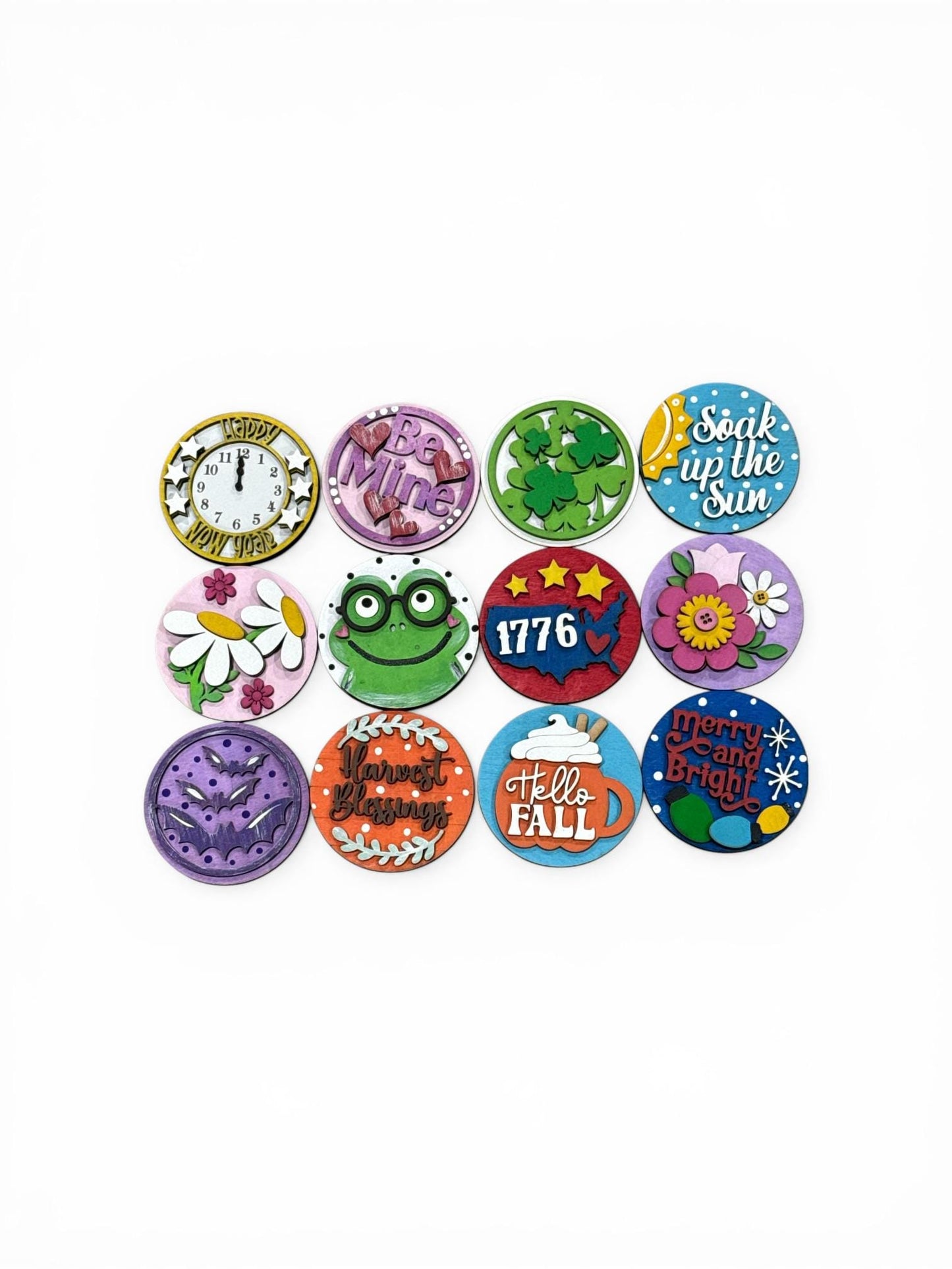 Bundle 8 of 3" or 6" Seasonal Interchangeable Sign Rounds, Hand-Painted MDF Decor, Hand-Painted Seasonal Inserts, Interchange Seasons