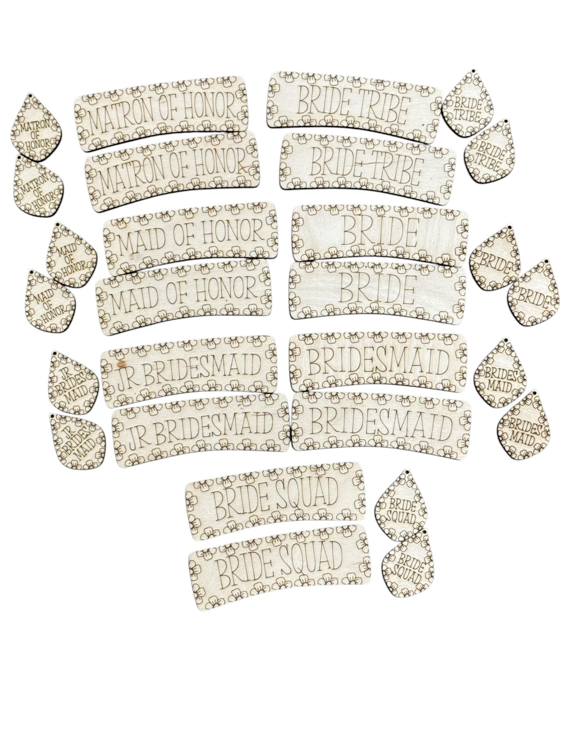 DIY Bridal Party Wood Laser Blank, 4" Hair Clip Pieces, Wooden Hair Clip, Wood is Ready to Paint, Bride Earrings
