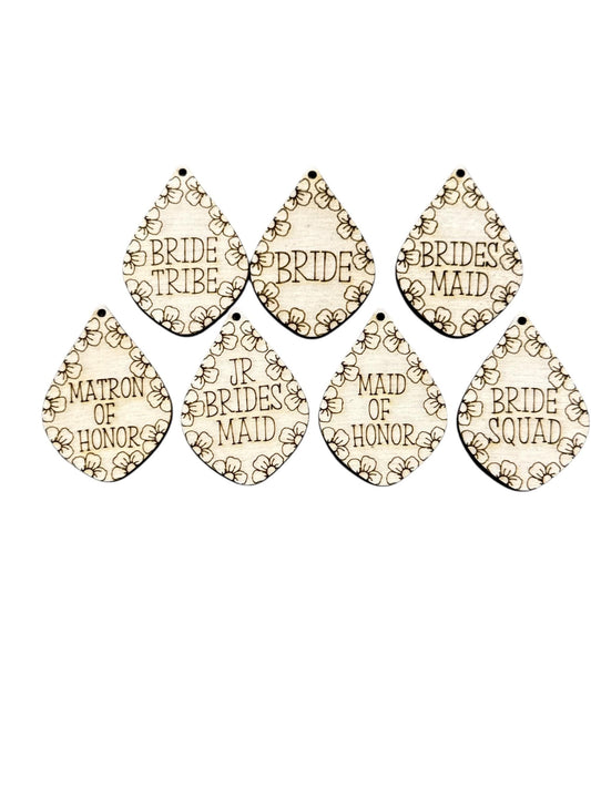 DIY Bridal Earrings Wooden Earrings: Engraved Birch Blank, Bride Squad