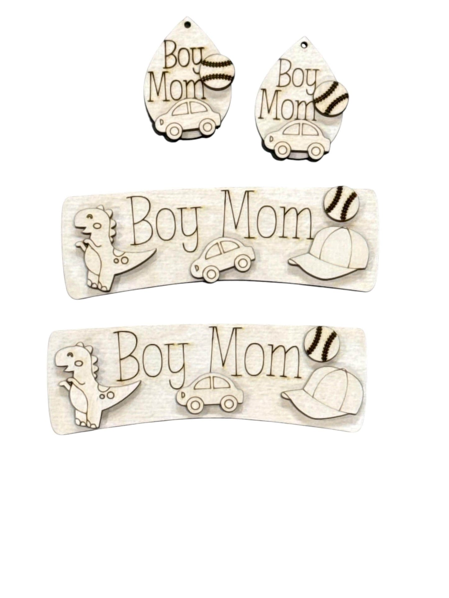 DIY Boy Mom Bundle Hair Clip 4" and Earring, Unfinished Sports Mom, fun to paint, earrings, Claw Clip