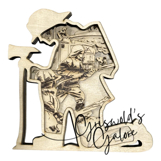 DIY Firefighter Multi Layered, Unfinished 3D Fireman, Wood DIY, Shelf Sitter, Fire and Rescue