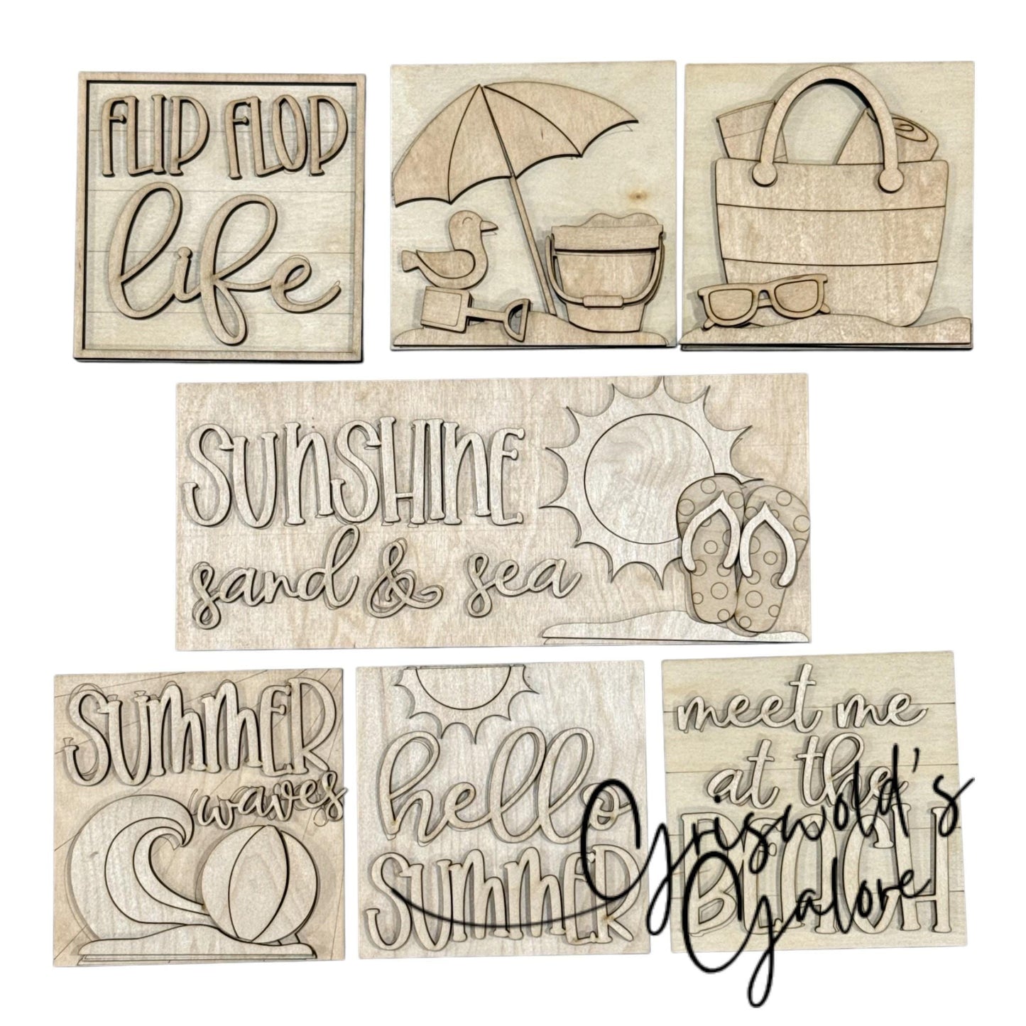 DIY Summer Beach Waves, Ladder Inserts DIY, 4.25" Squares for inserts, Leaning ladder inserts, Beach, Sunshine, Flip Flops