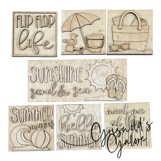 DIY Summer Beach Waves, Ladder Inserts DIY, 4.25" Squares for inserts, Leaning ladder inserts, Beach, Sunshine, Flip Flops