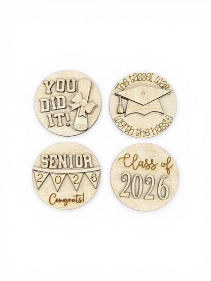DIY Graduation 3" rounds, Rounds DIY Bundle: Unfinished Interchangeable Sign Add-Ons, Graduation Inserts for 3" or 6"