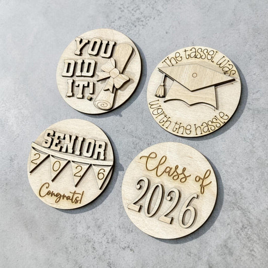 DIY Graduation 3" rounds, Rounds DIY Bundle: Unfinished Interchangeable Sign Add-Ons, Graduation Inserts for 3" or 6"