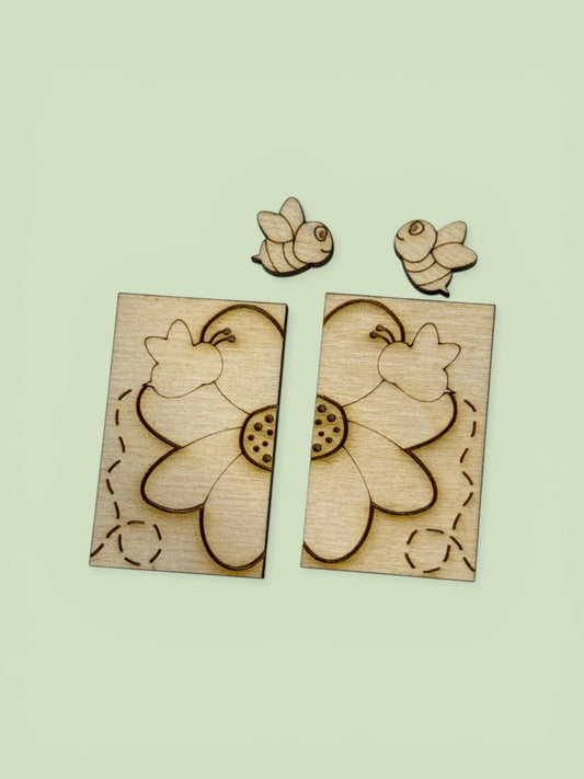 DIY Summer Bee with Flower Laser Blank Hair Clip 2", Unfinished Hair Clip, Wood is Ready to Paint, Laser Cut, Flower Claw Clip 2"