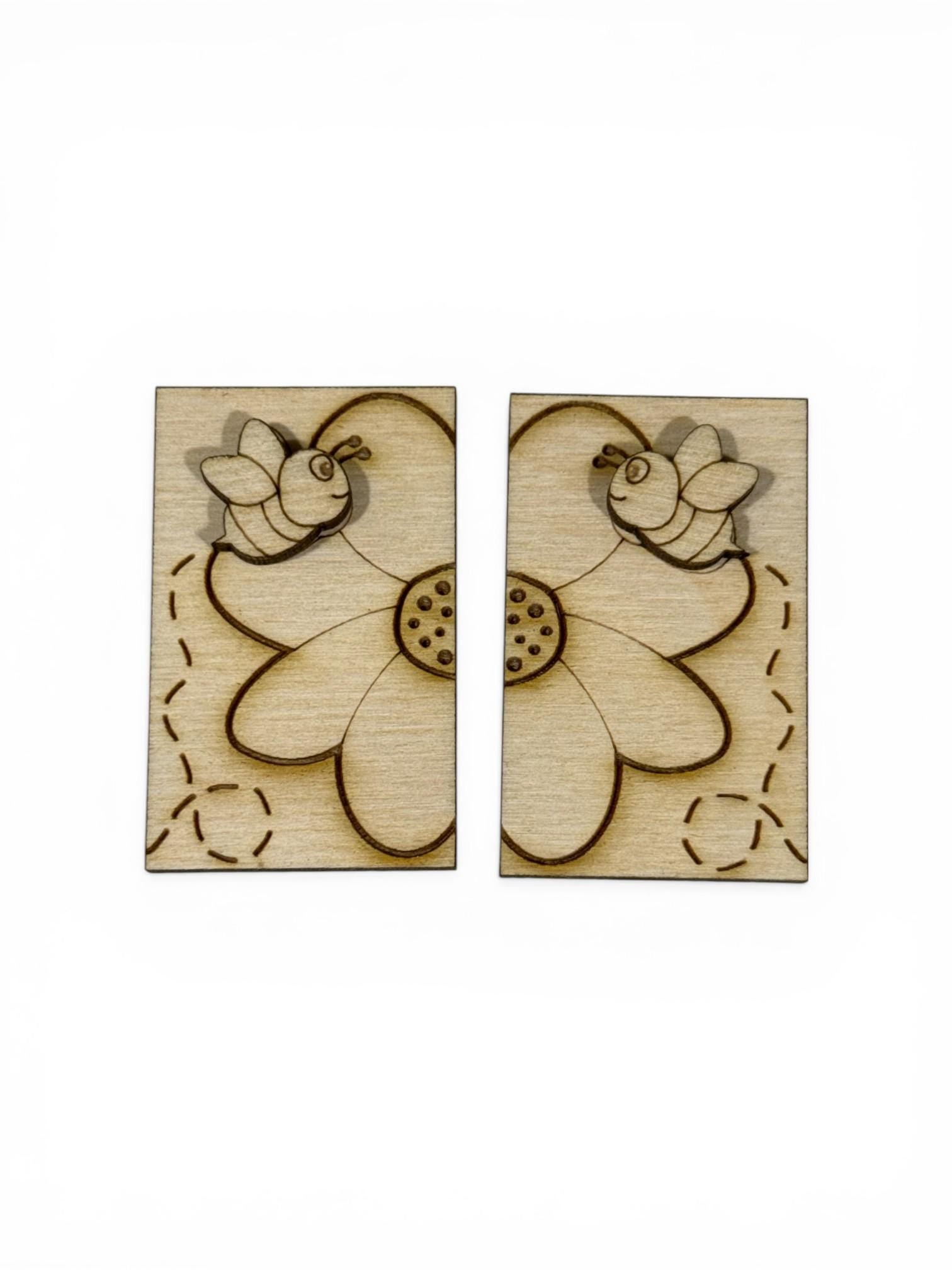 DIY Summer Bee with Flower Laser Blank Hair Clip 2", Unfinished Hair Clip, Wood is Ready to Paint, Laser Cut, Flower Claw Clip 2"