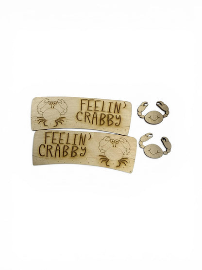DIY IFeelin' Crabby DIY Wood Laser Blank Hair Clip Pieces, Unfinished Feelin Crabby, Crab lover