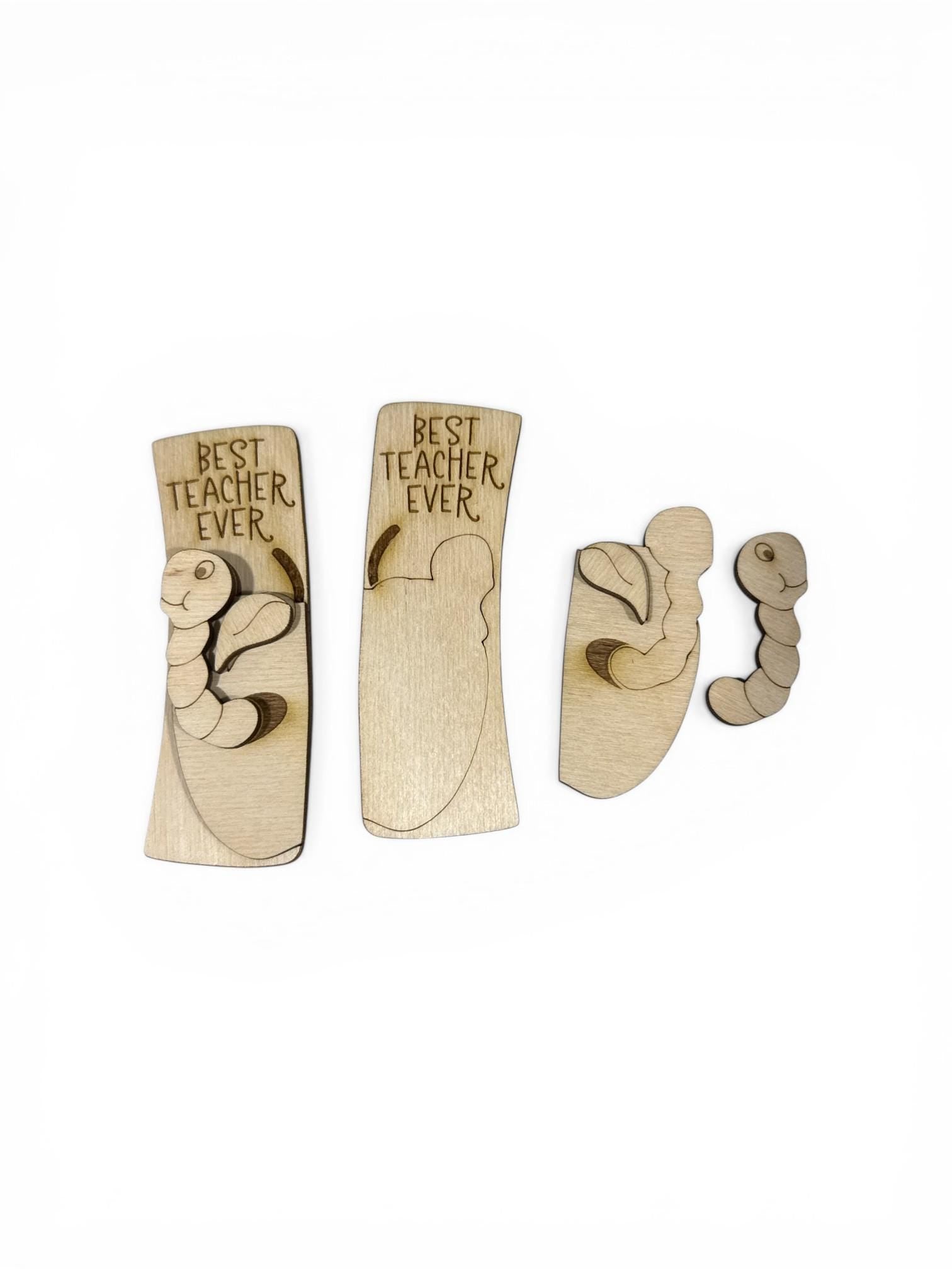 DIY Best Teacher Ever Apple Claw Clip Pieces: Unfinished Wood Laser Cut Blanks, Apple with worm