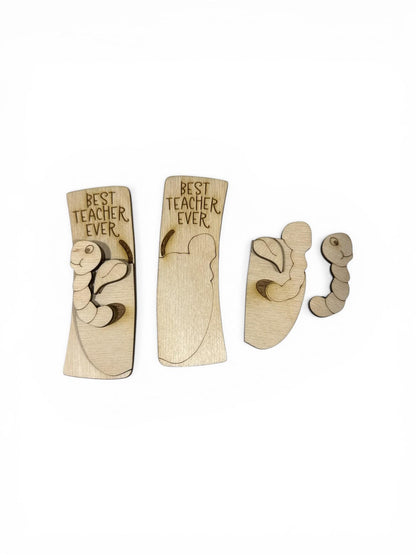 DIY Best Teacher Ever Apple Claw Clip Pieces: Unfinished Wood Laser Cut Blanks, Apple with worm