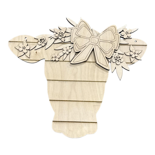 DIY Cow with Flowers, Door Hanger: Summer, Unfinished, Whimsical, Cow Door Hanger