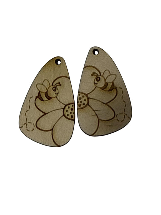 DIY Flower with Bee Earrings: Unfinished Wood Flower Earrings, Summer Flower