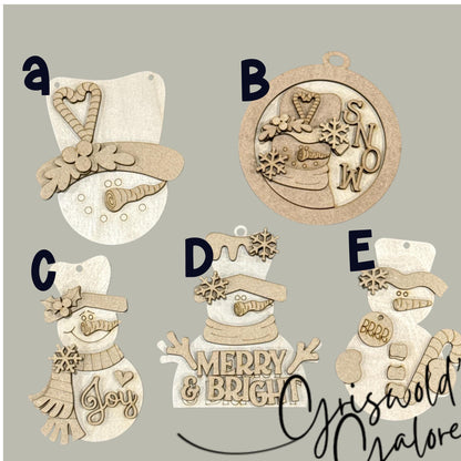DIY Snowman Ornaments, Merry Christmas Ornaments, Snow Snowman Ornaments, DIY, Unfinished Ornaments