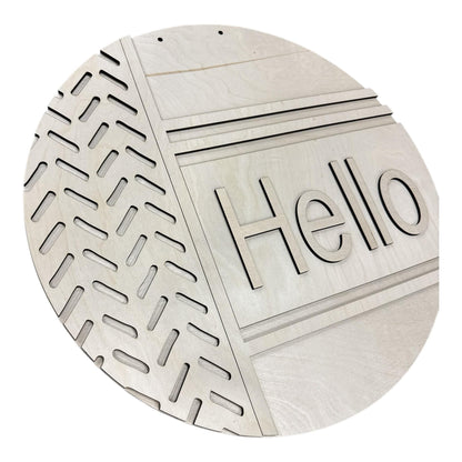 DIY Hello Vertical Lines Door Hanger: Modern Hello Door Hanger, Unfinished, 3D Door Hanger