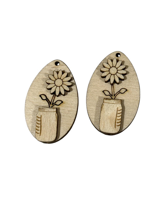 DIY Flower in a vase Earrings: Unfinished Wood Flower Earrings, Summer Flower