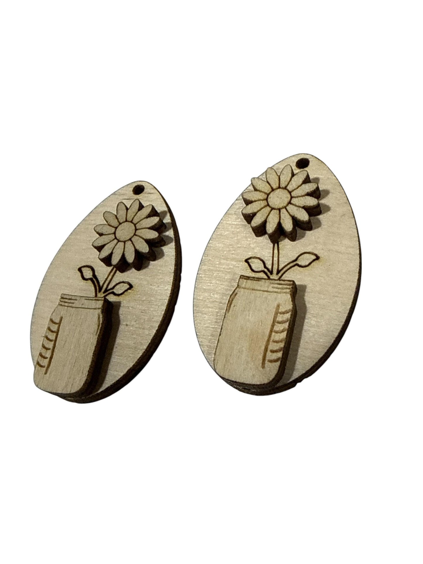 DIY Flower in a vase Earrings: Unfinished Wood Flower Earrings, Summer Flower