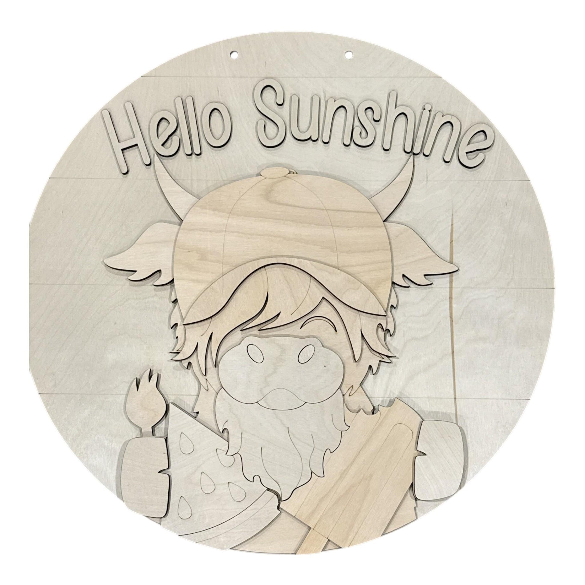 DIY Hello Sunshine Highland Cow Door Hanger: Highland cow Lovers, Unfinished, 3-D Summer Highland Cow, Fun Sunshine