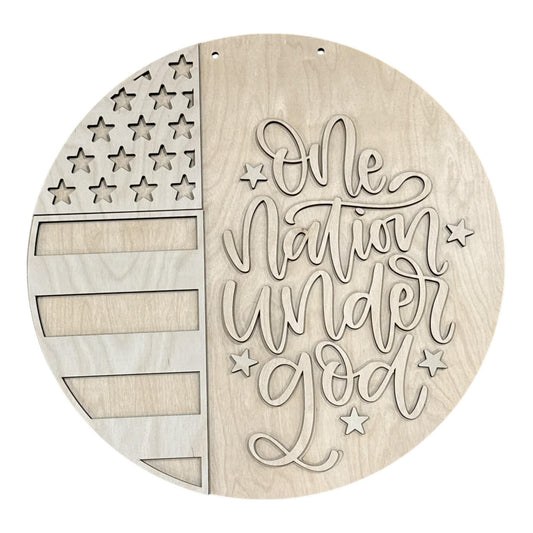 DIY One Nation Under God Door hanger, Unfinished Wooden Door Hanger: Unfinished, One Nation, Memorial, 4th of July, Paint Party