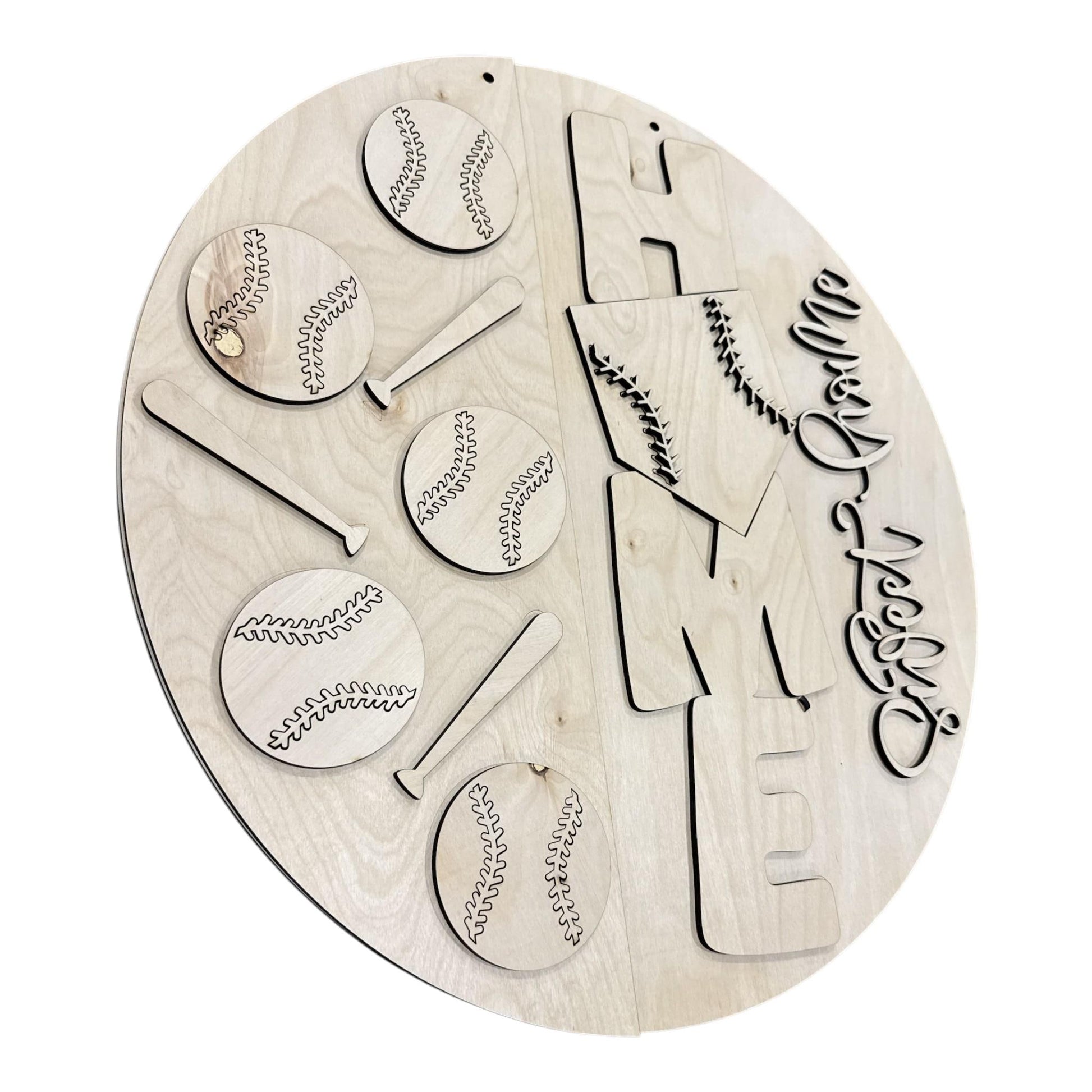 DIY Home Sweet Home with Base Baseball Door Hanger: Baseball, Unfinished, 3-D Baseball Door Hanger, Sports Door hanger