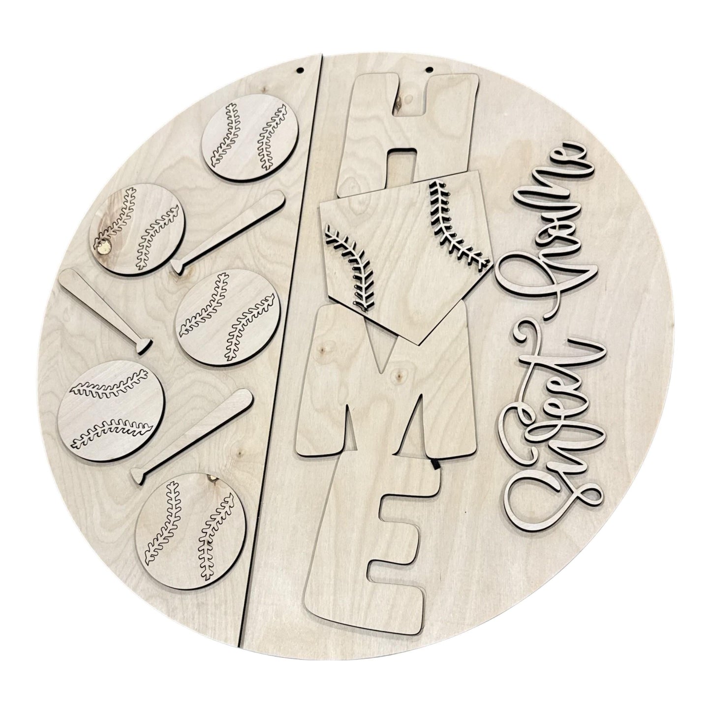 DIY Home Sweet Home with Base Baseball Door Hanger: Baseball, Unfinished, 3-D Baseball Door Hanger, Sports Door hanger