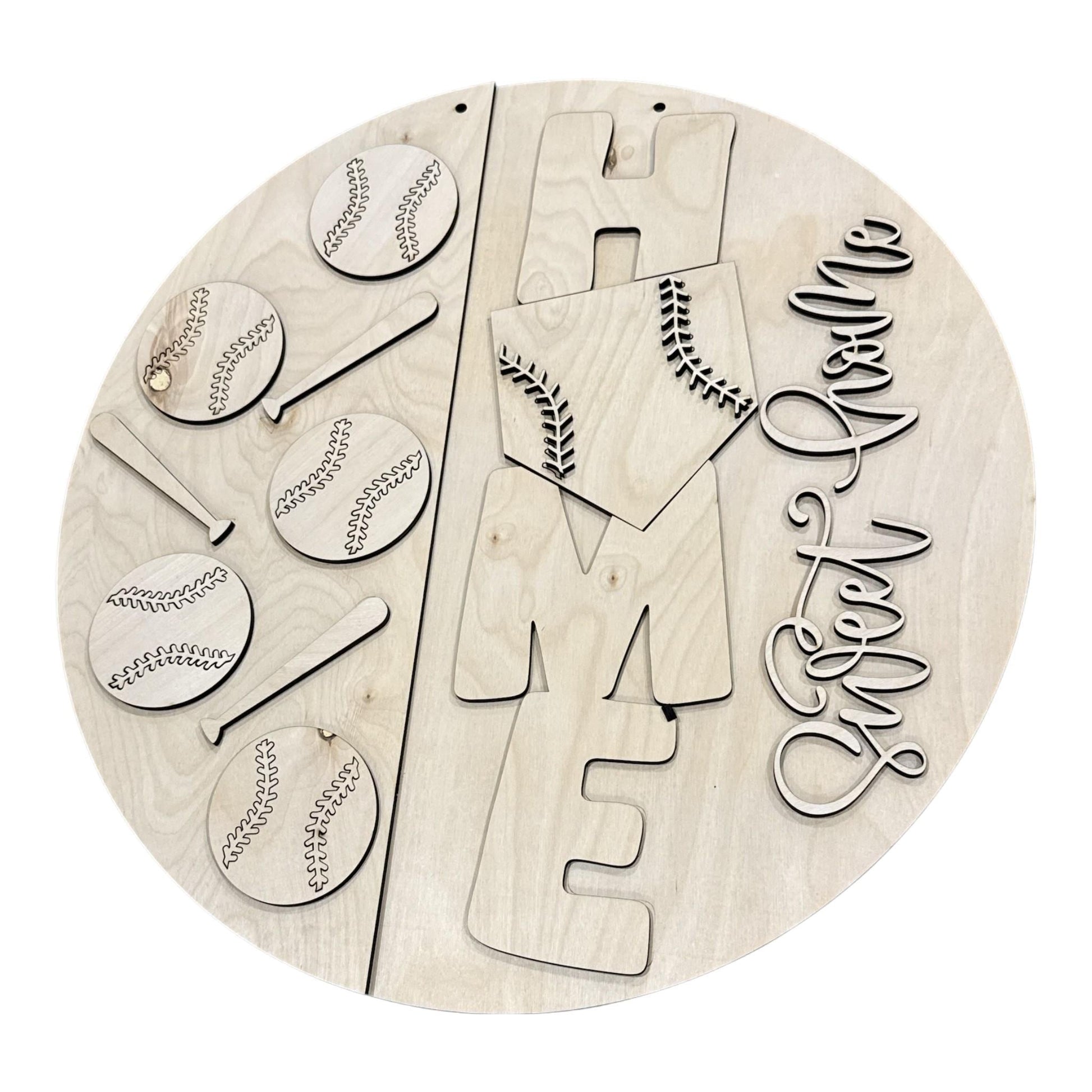 DIY Home Sweet Home with Base Baseball Door Hanger: Baseball, Unfinished, 3-D Baseball Door Hanger, Sports Door hanger