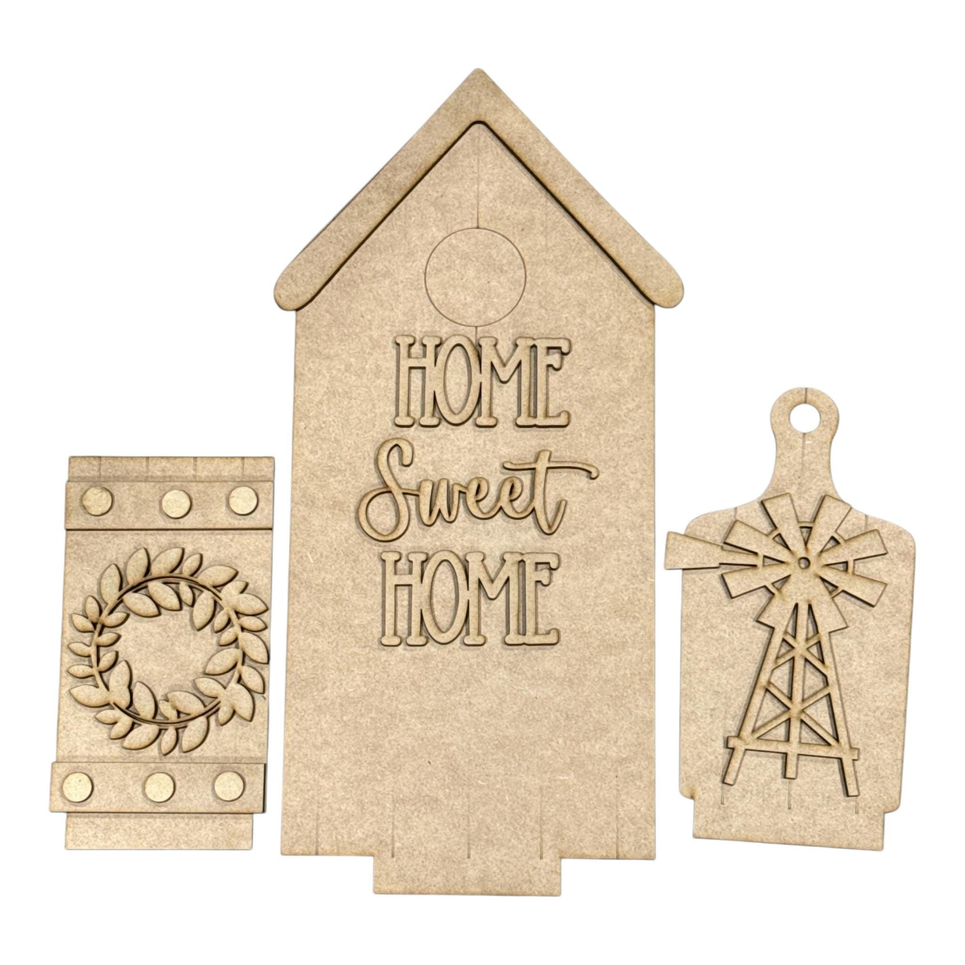DIY Home Sweet Home Interchangeable Inserts, Trio Stand, Holiday Display, Unfinished, Inserts Only, Home Sweet Home