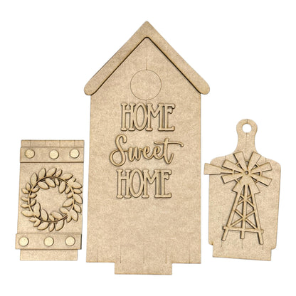 DIY Home Sweet Home Interchangeable Inserts, Trio Stand, Holiday Display, Unfinished, Inserts Only, Home Sweet Home