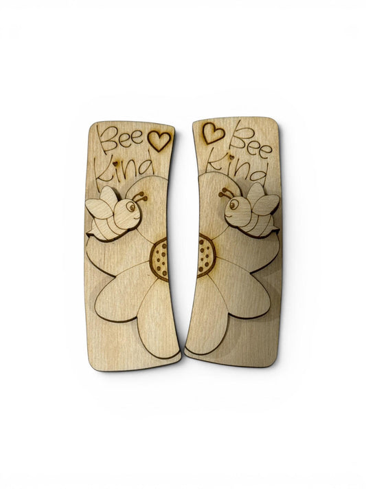 DIY Be Mine Flower Wood Laser Blank Hair Clip Pieces, Unfinished Pickle, Wood is Ready to Paint, Laser Cut, Be Mine with Bee