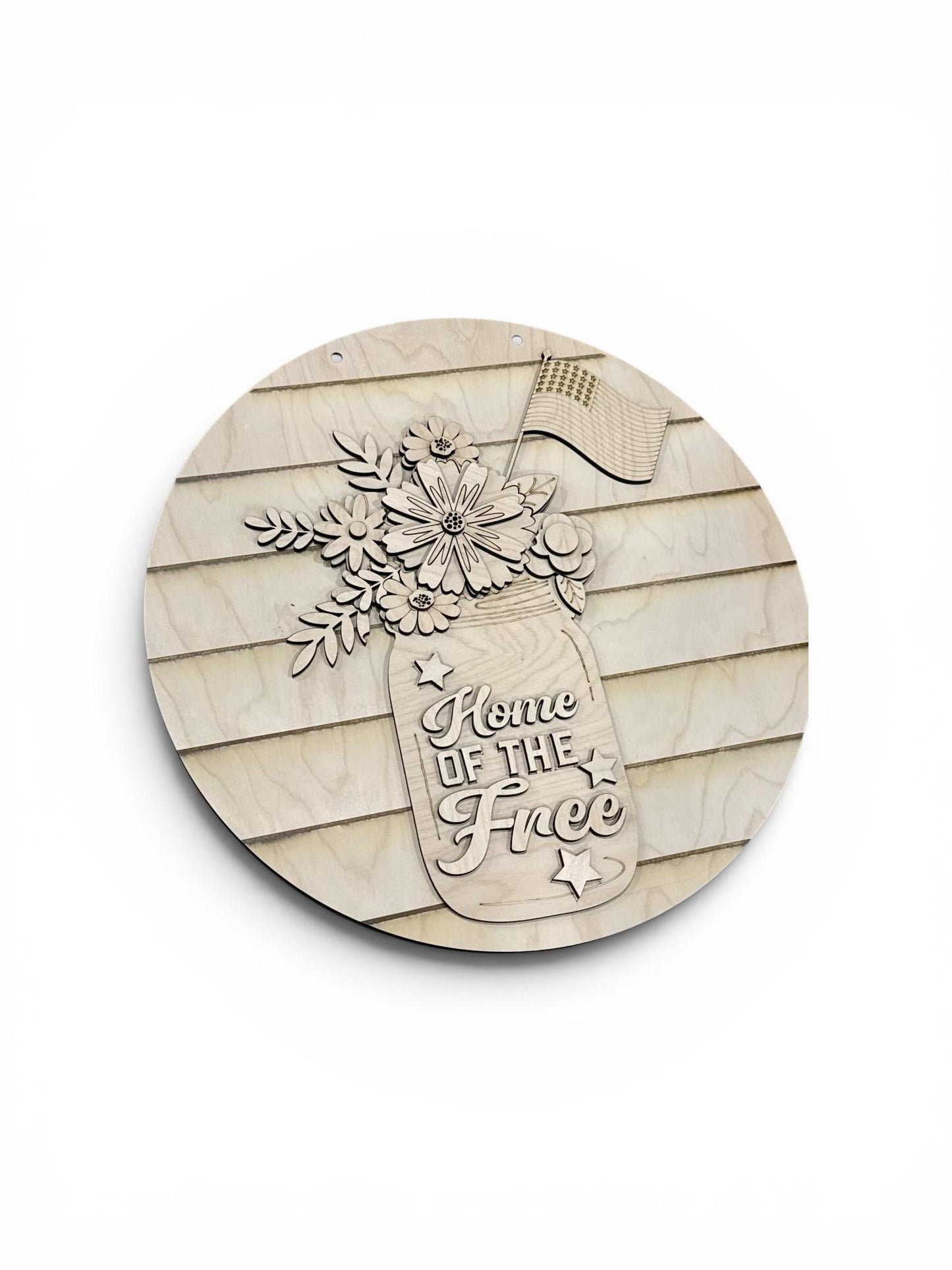 DIY Home of the Free Mason Jar with Flowers, Door Hanger: Summer, Unfinished, Whimsical, 4th of July