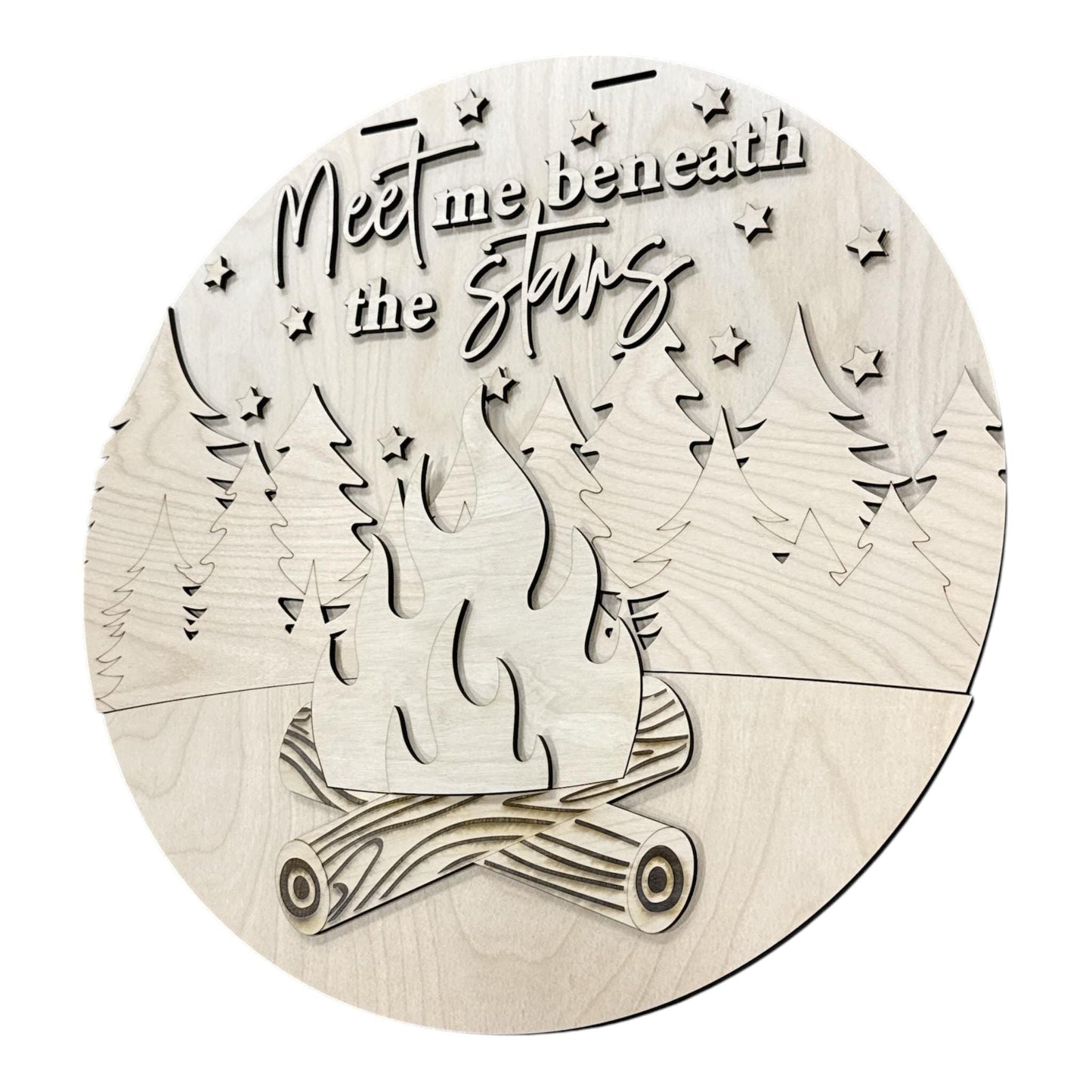 DIY Meet me beneath the Stars Door hanger, Unfinished Wooden Door Hanger: Unfinished, Trees and Firepit, Paint Party, Fundraising