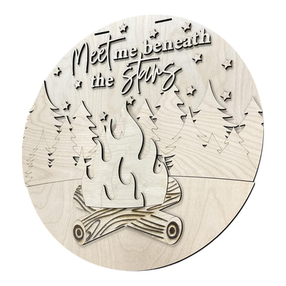 DIY Meet me beneath the Stars Door hanger, Unfinished Wooden Door Hanger: Unfinished, Trees and Firepit, Paint Party, Fundraising