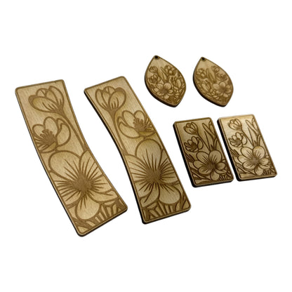 DIY Floral Hair Clip and Earrings, 2" and 4" Claw Clip, Floral Earrings: Unfinished Wood Laser Cut Blank, Floral Earrings