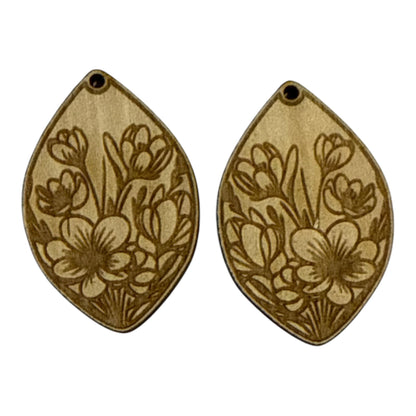DIY Floral Hair Clip and Earrings, 2" and 4" Claw Clip, Floral Earrings: Unfinished Wood Laser Cut Blank, Floral Earrings