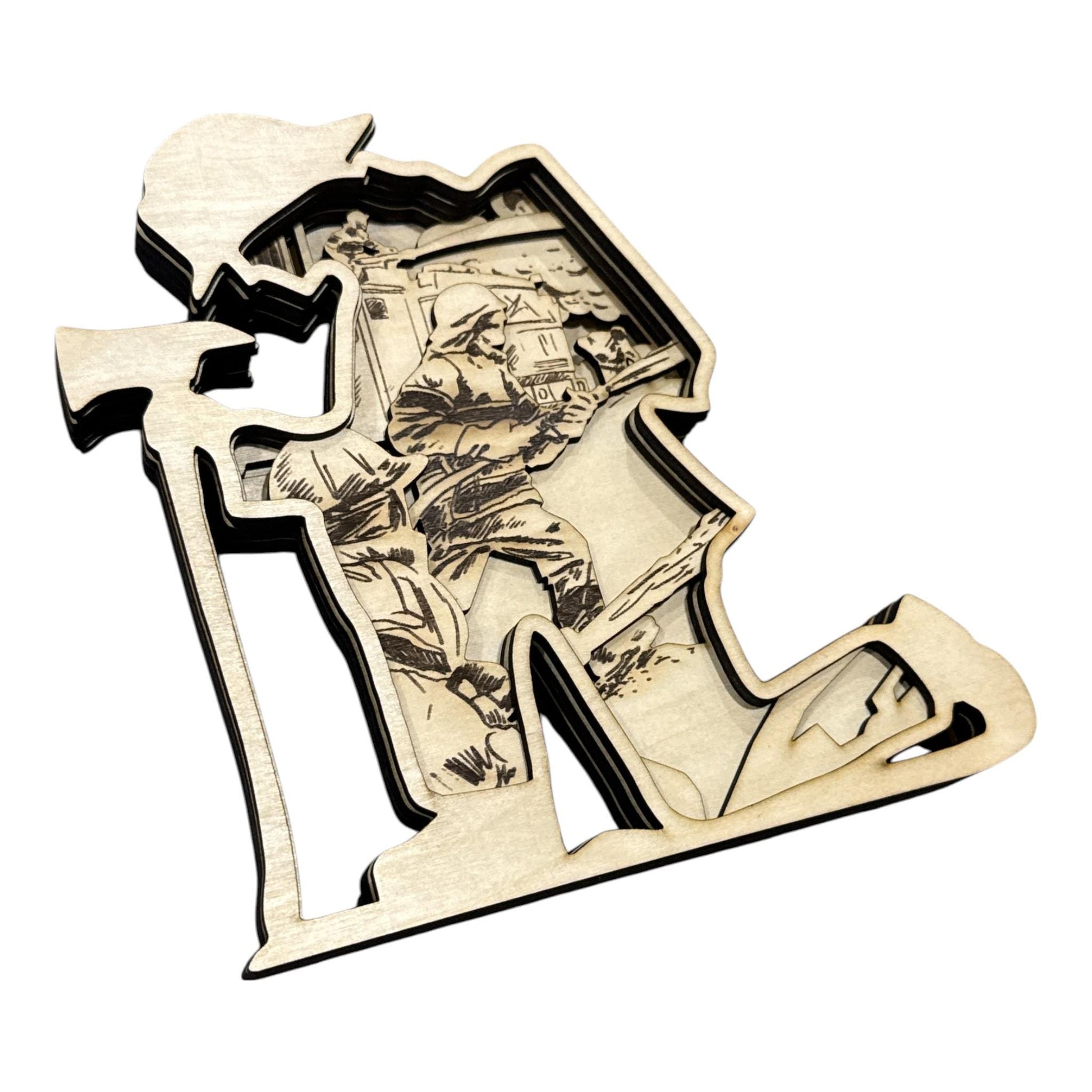 DIY Firefighter Multi Layered, Unfinished 3D Fireman, Wood DIY, Shelf Sitter, Fire and Rescue