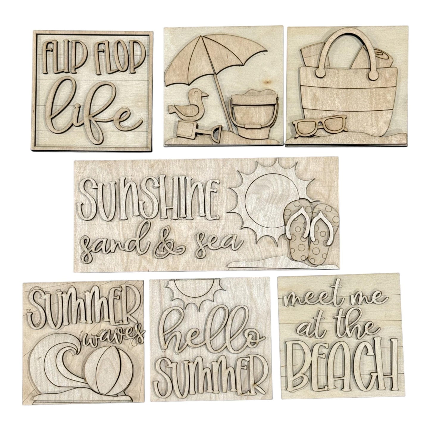 DIY Summer Beach Waves, Ladder Inserts DIY, 4.25" Squares for inserts, Leaning ladder inserts, Beach, Sunshine, Flip Flops
