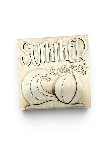 DIY Summer Beach Waves, Ladder Inserts DIY, 4.25" Squares for inserts, Leaning ladder inserts, Beach, Sunshine, Flip Flops