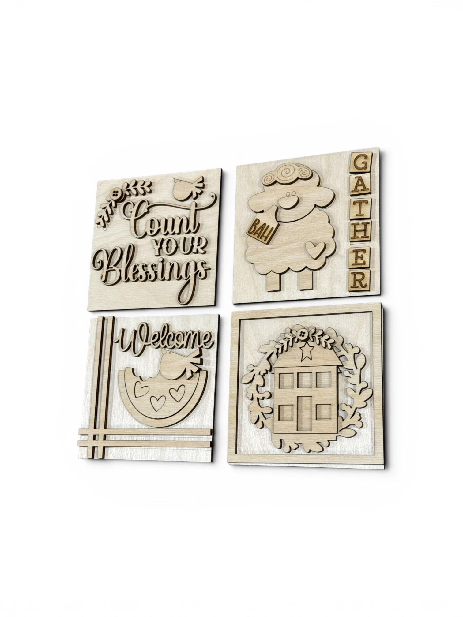DIY Primitive Squares, DIY Ladder Inserts, Count Your Blessings, Ladder Inserts Craft, Paint Your Own, Home, Gather Squares, 4.25"