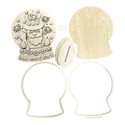 DIY USA Snow Globe Shelf Sitter, Seasonal Decor, USA, 250th America, Snowglobe for lights, unfinished, America