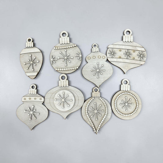 DIY Retro Whimsical Ornaments, Unfinished Ornaments, Christmas Balls, Set of Ornaments