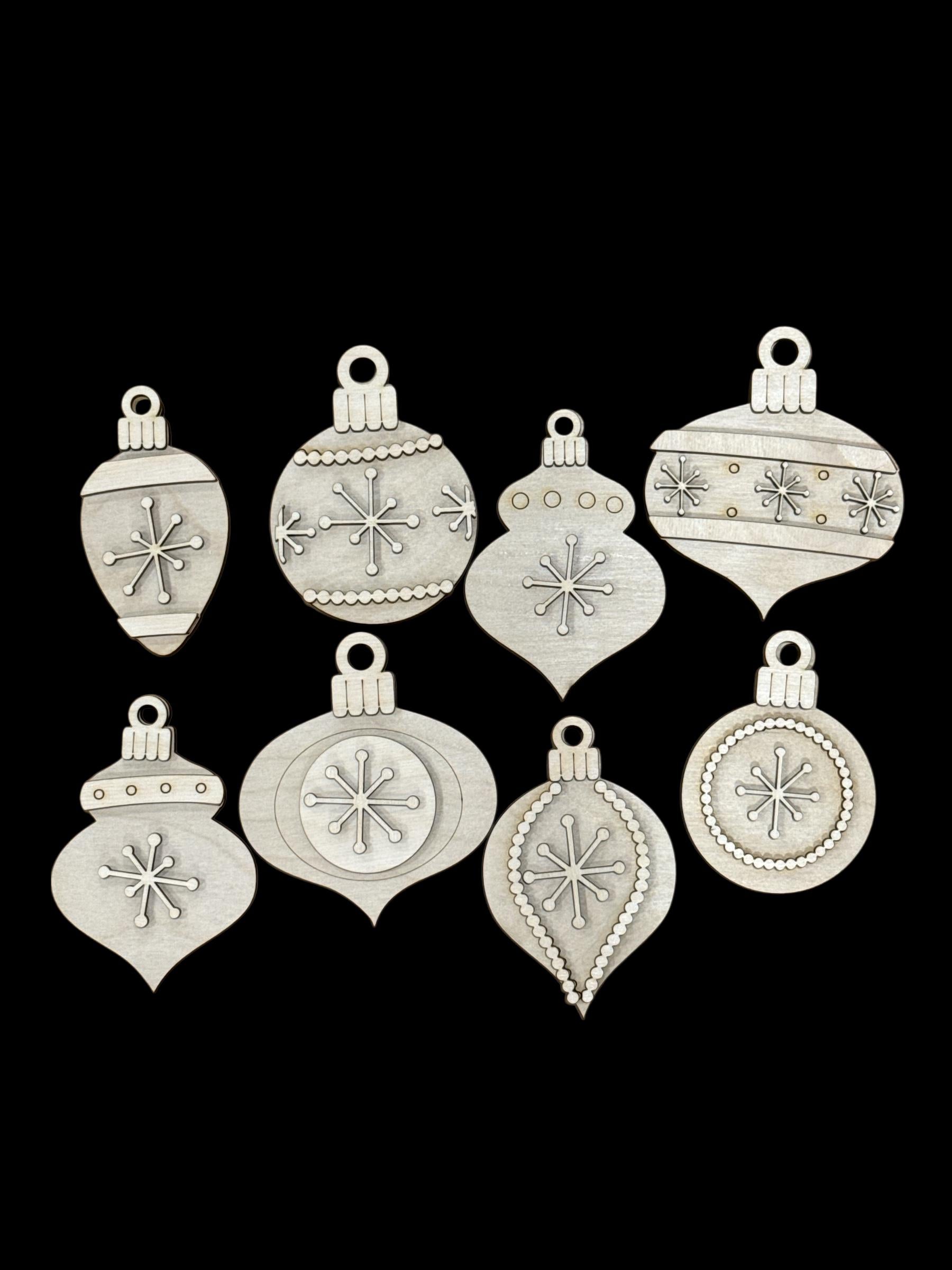 DIY Retro Whimsical Ornaments, Unfinished Ornaments, Christmas Balls, Set of Ornaments