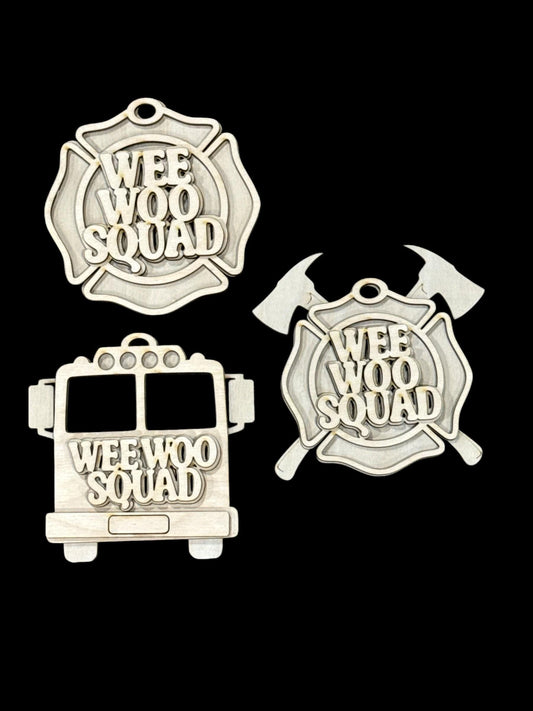 DIY Fireman Ornaments, Unfinished Ornaments, Wee Woo Fireman, Unfinished Wooden Ornaments