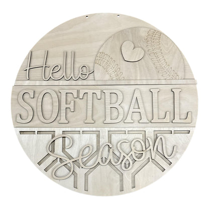 DIY Hello Softball Season Door hanger, Unfinished Wooden Door Hanger: Unfinished, Softball Season, Paint Party