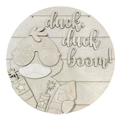 DIY Duck Duck Boom Door hanger, Unfinished Wooden Door Hanger: Unfinished, Duck 4th of July, Fireworks Door Hanger