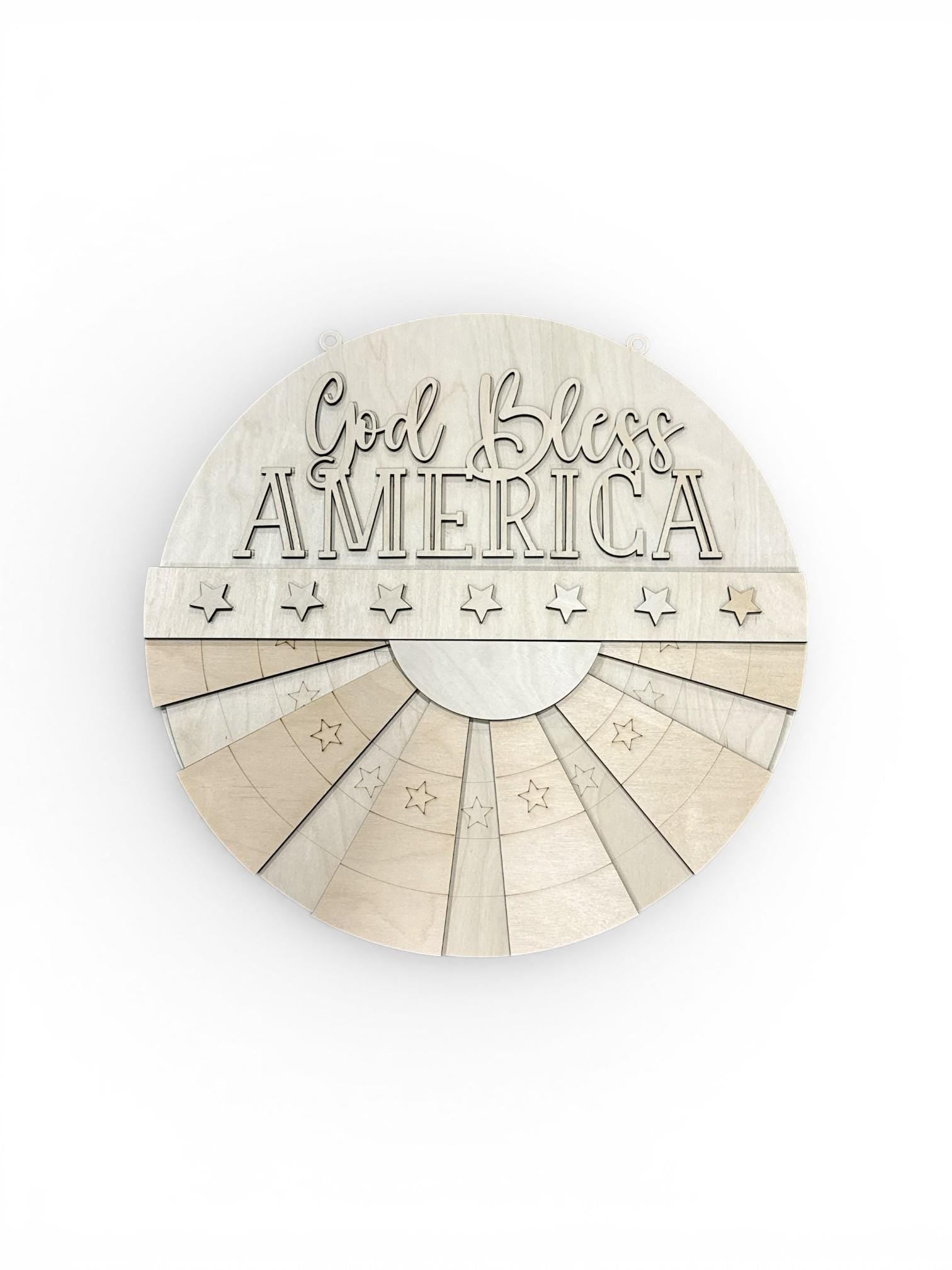 DIY God Bless America Flag Door Hanger, Door Hanger: America Flag, Unfinished, 3-D 4th of July