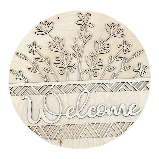 DIY Welcome Floral Daisy Door Hanger: Unfinished, Welcome Door Hanger, Daisy Door Hanger, 3D Door Hanger