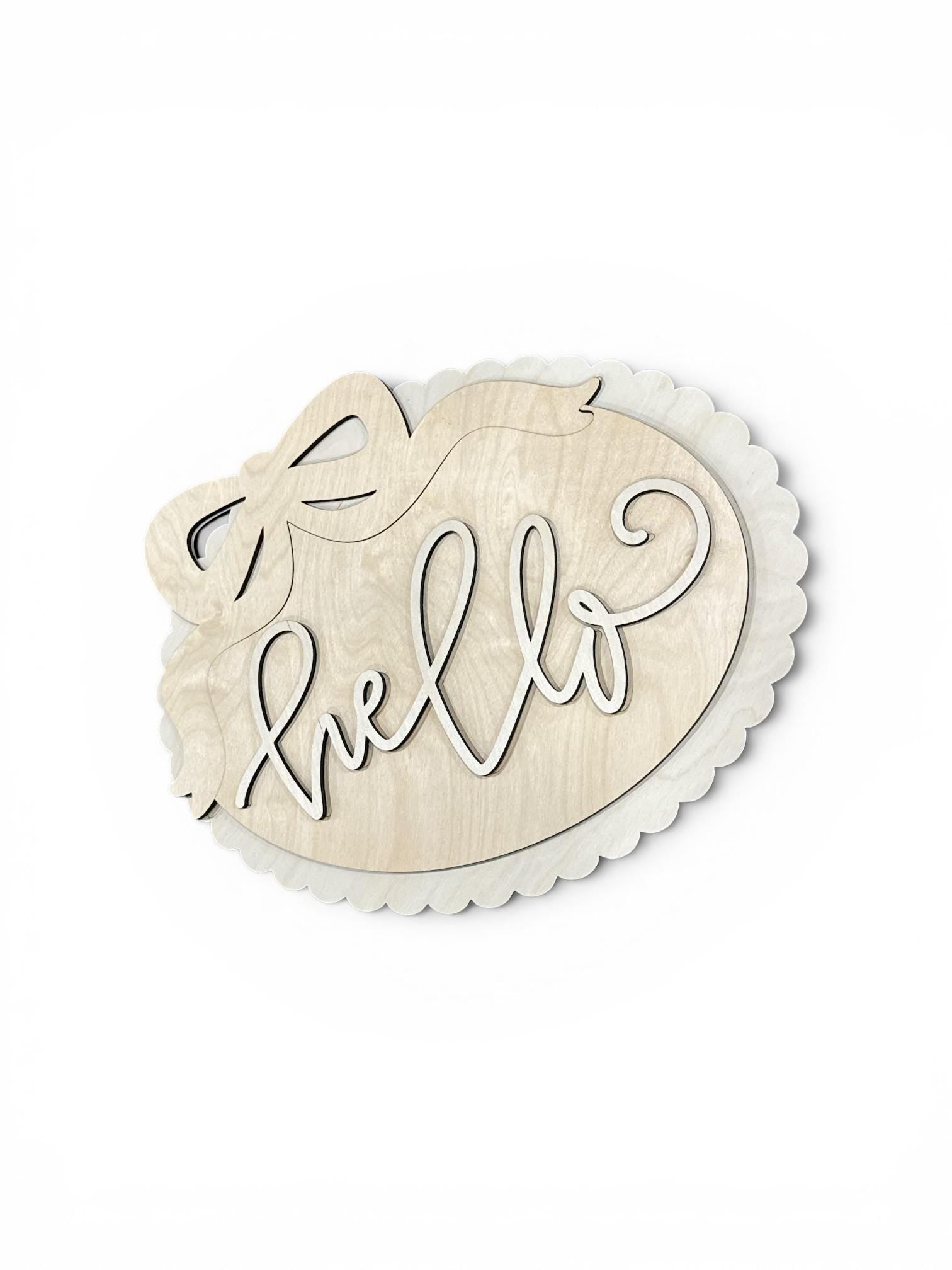 DIY Hello Scallop Door Hanger: Unfinished, Welcome Door Hanger, Scallop Door Hanger, 3D Door Hanger