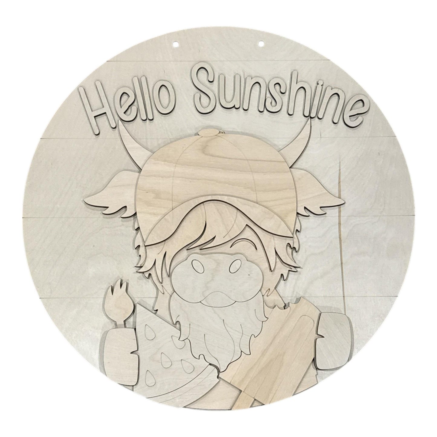 DIY Hello Sunshine Highland Cow Door Hanger: Highland cow Lovers, Unfinished, 3-D Summer Highland Cow, Fun Sunshine