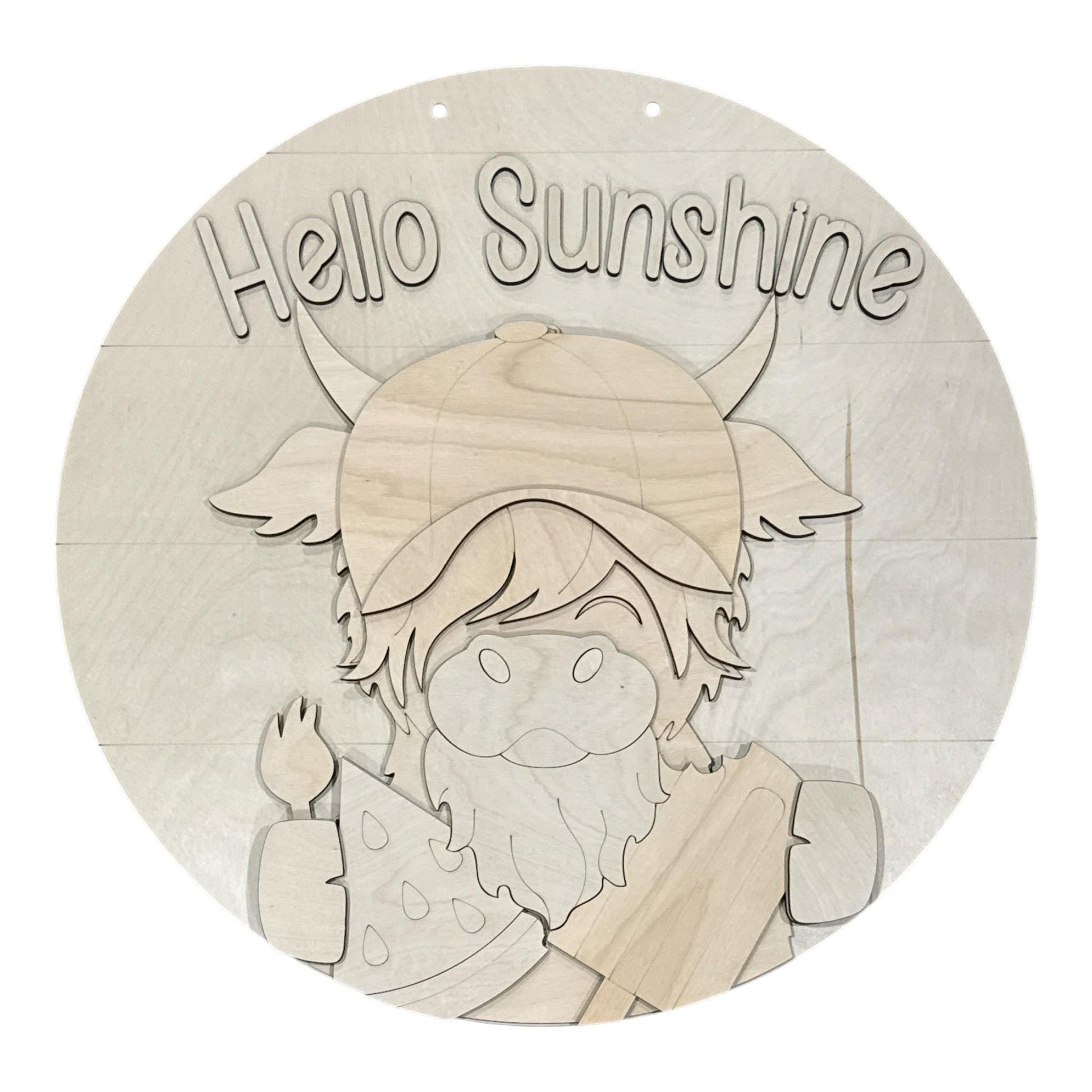 DIY Hello Sunshine Highland Cow Door Hanger: Highland cow Lovers, Unfinished, 3-D Summer Highland Cow, Fun Sunshine