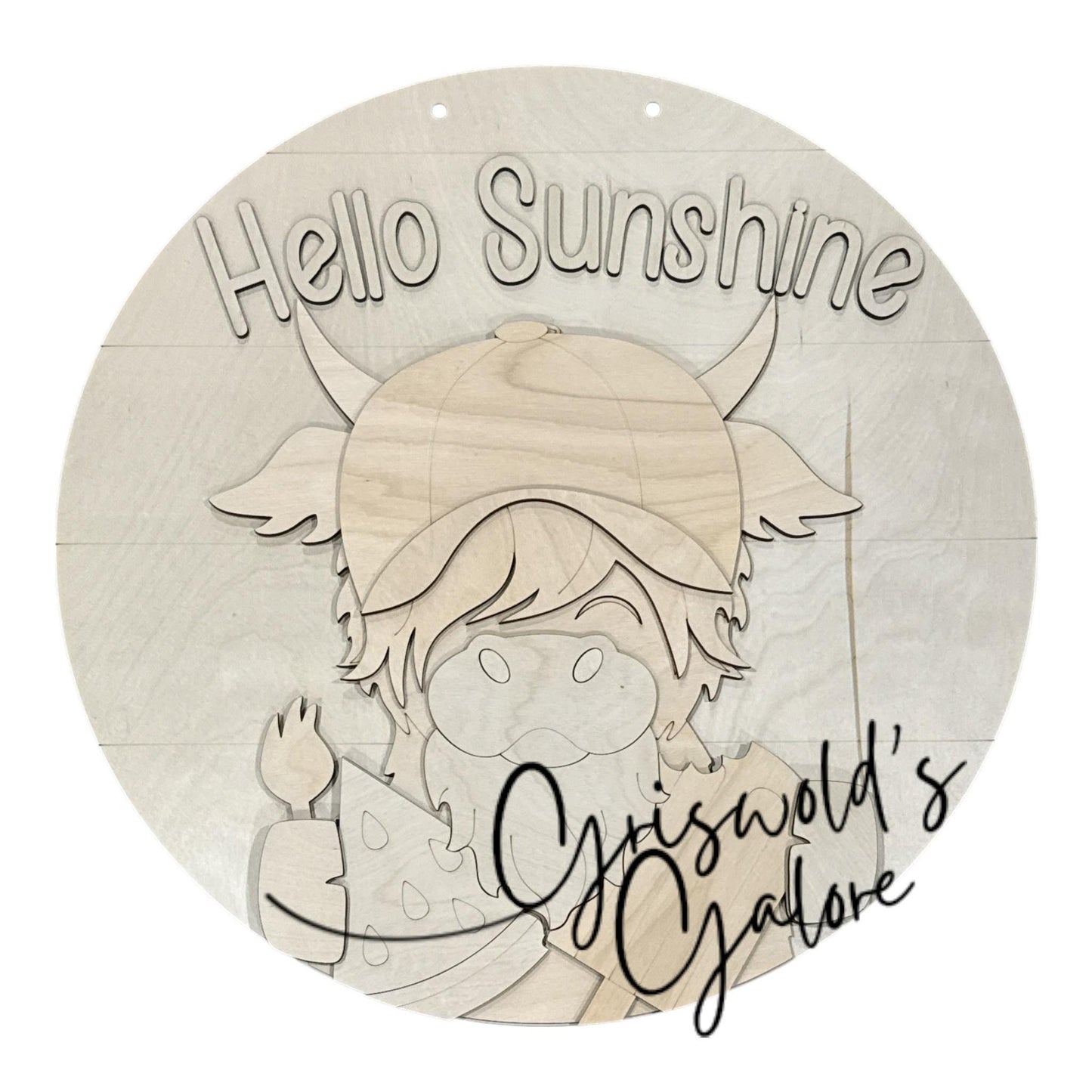 DIY Hello Sunshine Highland Cow Door Hanger: Highland cow Lovers, Unfinished, 3-D Summer Highland Cow, Fun Sunshine
