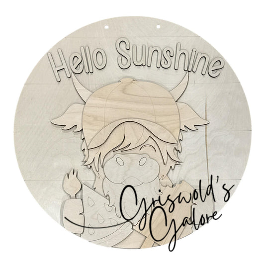 DIY Hello Sunshine Highland Cow Door Hanger: Highland cow Lovers, Unfinished, 3-D Summer Highland Cow, Fun Sunshine